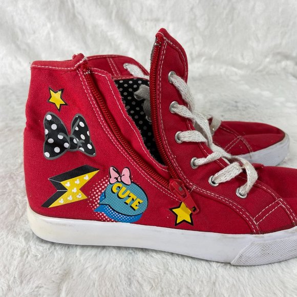 Disney Youth Minnie Mouse Red High Top Lace Up Zip Up Graphic Canvas Sneakers 5 - Picture 5 of 10